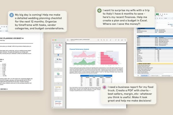 Claude AI free plan upgrade showing file creation capabilities - Word documents, Excel spreadsheets, PowerPoint presentations, and PDFs created directly from conversation